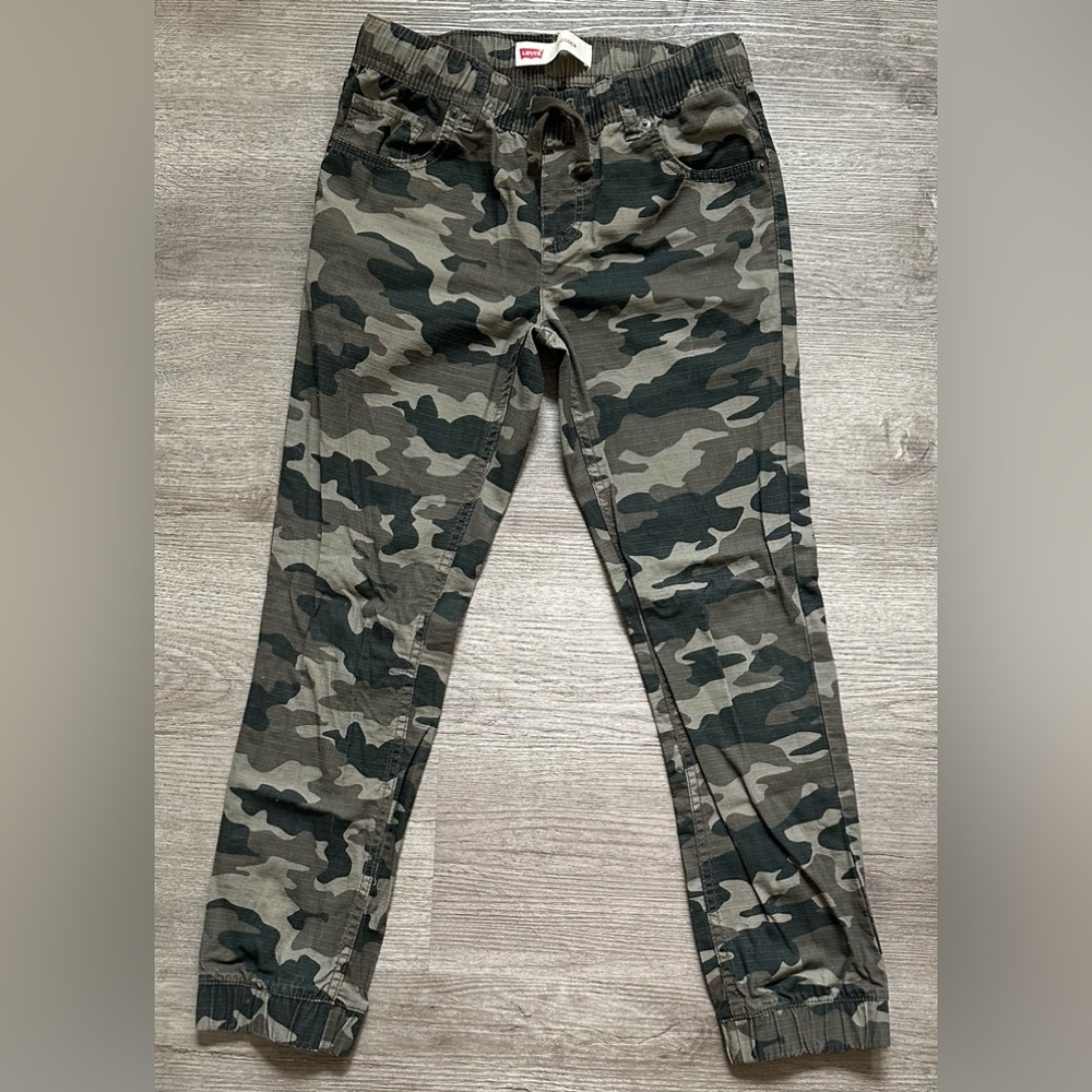 Levi's Joggers Elastic Drawstring Waist Outdoor Camo Green Youth M 10-12 YRS